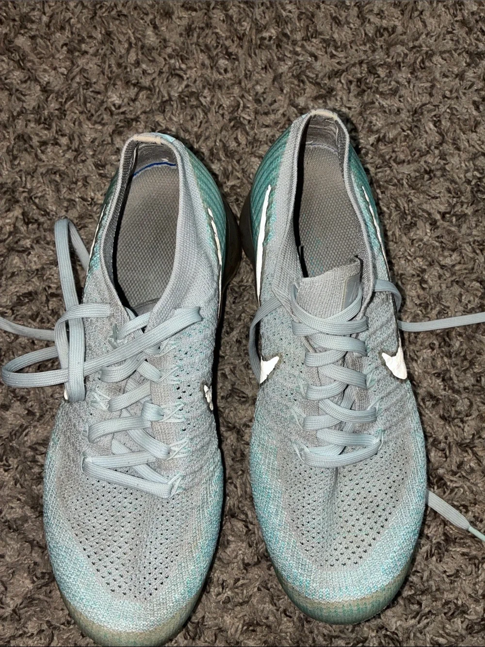 Nike Women's Teal and White VaporMax Flyknit Sneakers